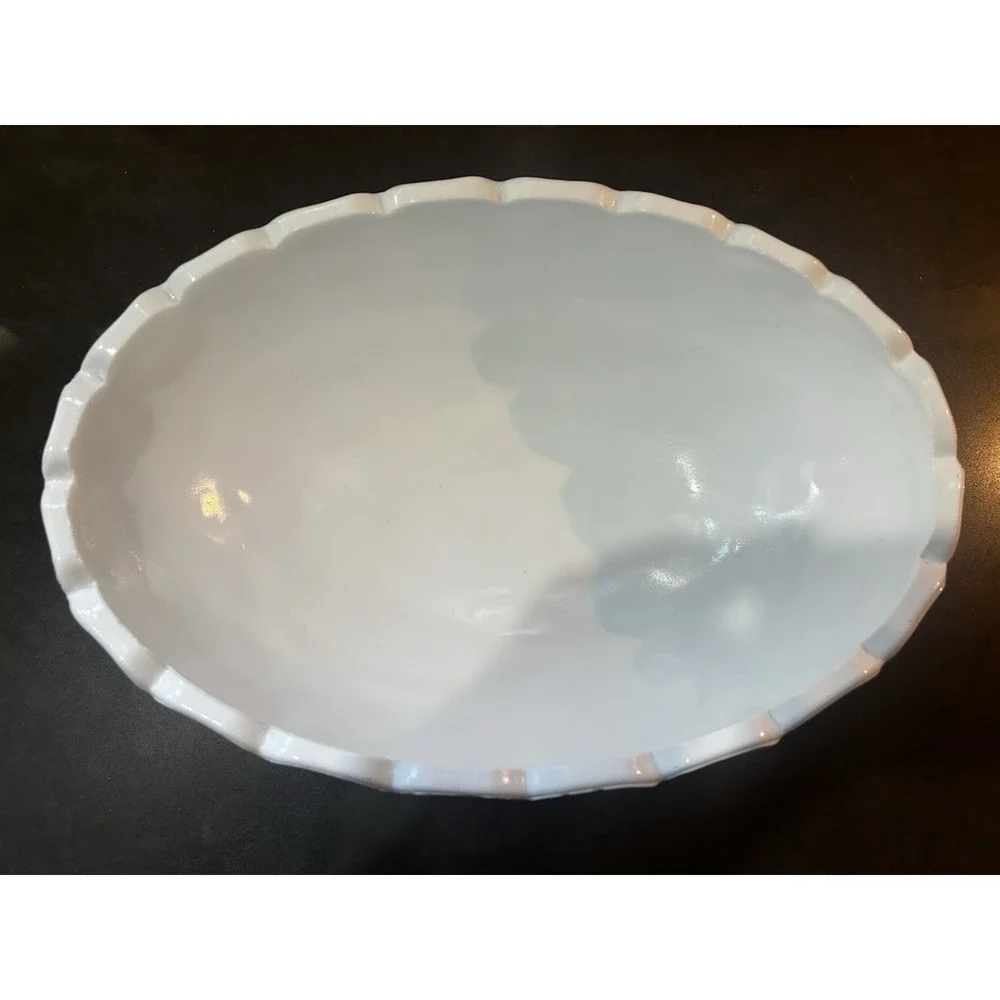 Vintage Indiana GlassHarvest Grapes Oval Fruit Bowl Milk Glass Footed Scalloped